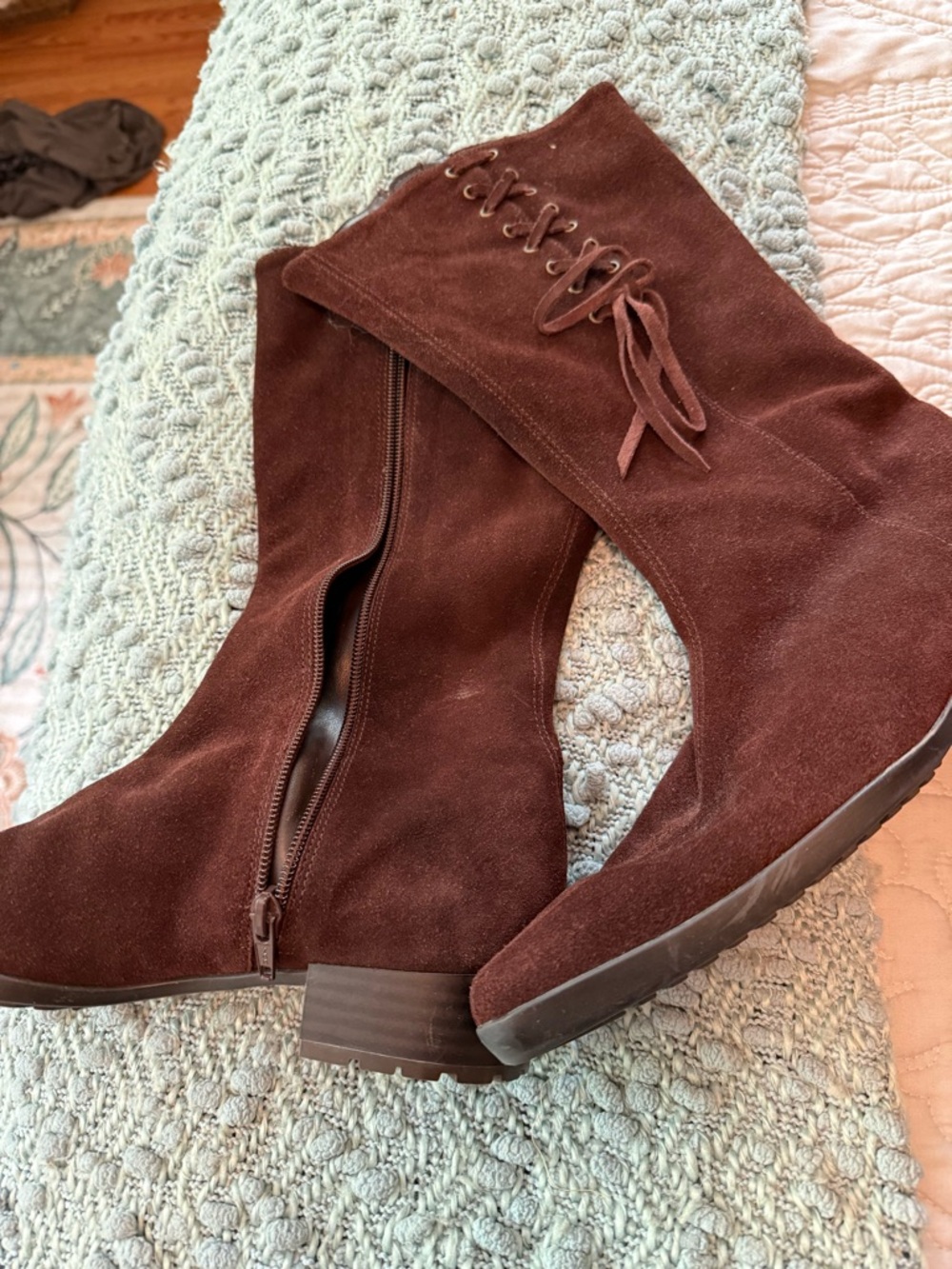 Newport News Chocolate Brown Suede Lace Up Tall Boots Size 8